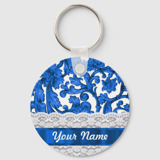 Blauw & wit kant sleutelhanger