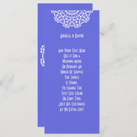 blauw wit kanten patroon gepersonaliseerd programmakaart (Voorkant / Achterkant)