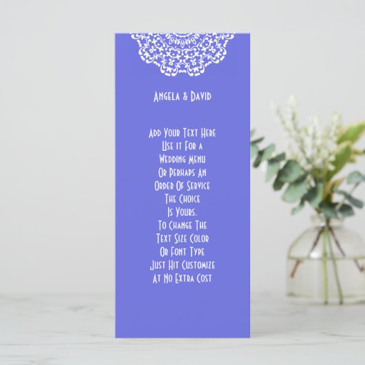  blauw wit kanten patroon gepersonaliseerd programmakaart (Staand voorkant)