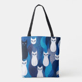 Blauw wit kattenpatroon tote bag (Achterkant)