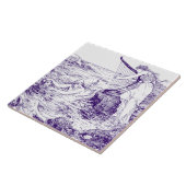 Blauw & Wit Keltische Harp & Zeemeermin Tegeltje (Zijkant)