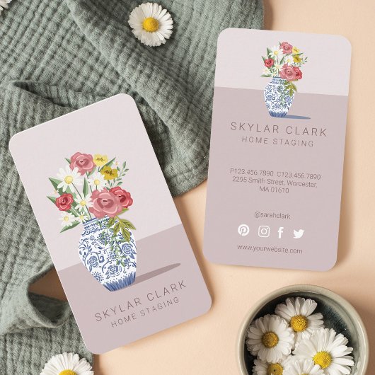 Blauw & Wit Keramisch Vaas Boeket, Home Staging Visitekaartje