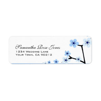 Blauw & Wit Kersenbloesem Bloemen Aangepast adres Etiket