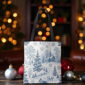 Blauw-wit Kerst Kerk Winter Scene Toile Tote Bag