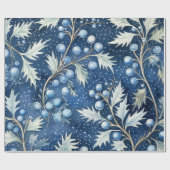 Blauw & Wit Kerst Pointsettia Bladeren Cadeaupapier (Vlak)