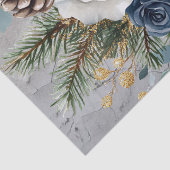 Blauw & Wit Kerst Rozen Verontruste Achtergrond Tissuepapier (Detail)