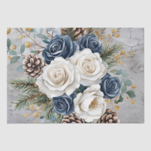 Blauw & Wit Kerst Rozen Verontruste Achtergrond Tissuepapier