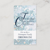 Blauw & Wit Kerstavondfeestje Mini Uitnodiging Informatiekaartje (Voorkant)