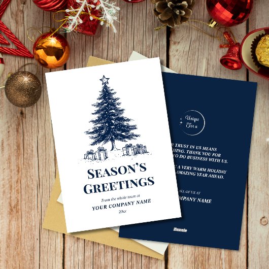 Blauw & Wit Kerstboom Custom Business Logo Feestdagenkaart