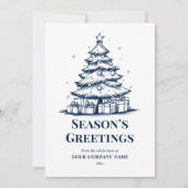 Blauw & Wit Kerstboom Custom Business Logo Feestdagenkaart (Voorkant)