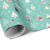 Blauw Wit Kerstboom Feestelijk Patroon Gift Cadeaupapier (Rol Hoek)