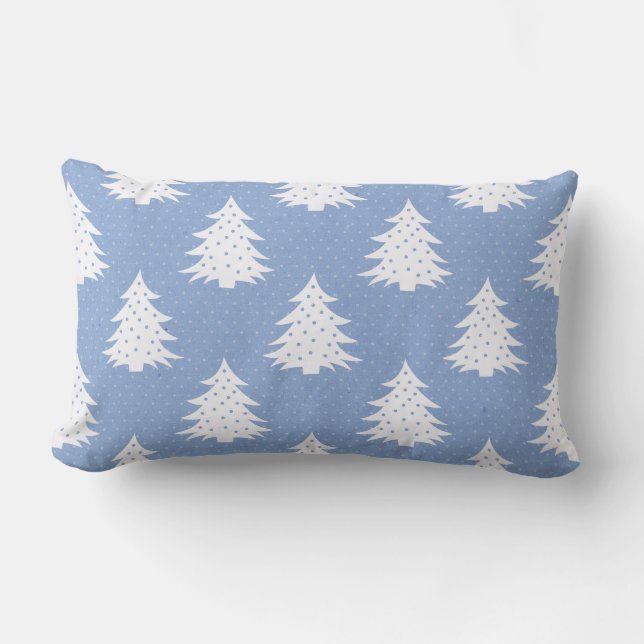 Blauw/Wit Kerstboom Omkeerbaar Kussen (Voorkant)
