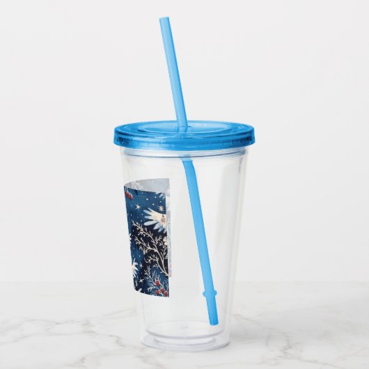 Blauw Wit Kerstboom Vakantie Acryl Tumbler Acryl Drinkbeker (Links)