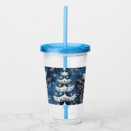 Blauw Wit Kerstboom Vakantie Acryl Tumbler Drinkbeker