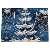 Blauw Wit Kerstboom Vakantie Gift Bag Groot Cadeauzakje (Voorkant)