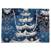 Blauw Wit Kerstboom Vakantie Gift Bag Groot Cadeauzakje (Achterkant)