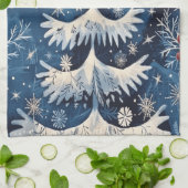 Blauw Wit Kerstboom Vakantie Keuken Handdoek (Gevouwen)