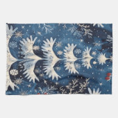 Blauw Wit Kerstboom Vakantie Keuken Handdoek (Horizontaal)
