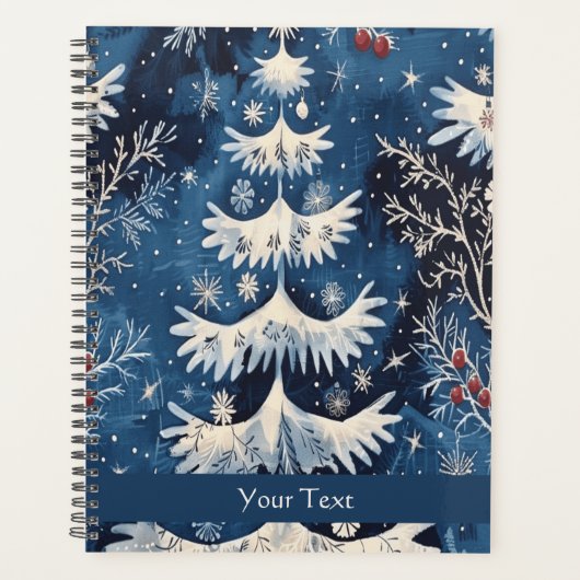 Blauw Wit Kerstboom Vakantie Planner (Voorkant)