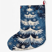 Blauw Wit Kerstboom Vakantie Stocking Grote Kerstsok (Achterkant)