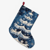 Blauw Wit Kerstboom Vakantie Stocking Grote Kerstsok (Voorkant (Hangend))