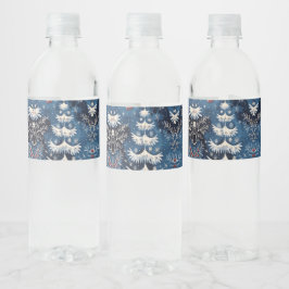 Blauw Wit Kerstboom Vakantie Waterfles Etiket