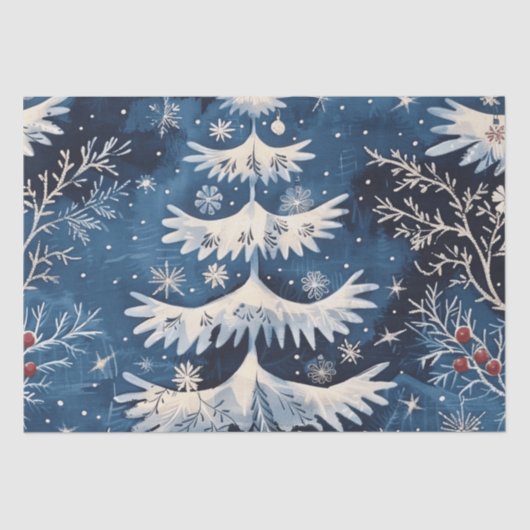 Blauw wit kerstboom vakantie weefsel papier (Voorkant)