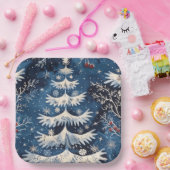 Blauw Wit Kerstboom Vakantiepapier Bord (Feest)