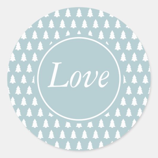 Blauw-Wit Kerstboompatroon Ronde Sticker (Voorkant)