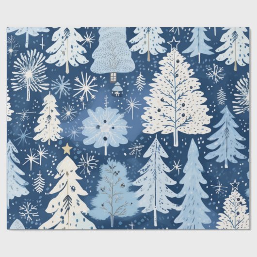 Blauw & Wit Kerstcadeau Cadeaupapier (Vlak)