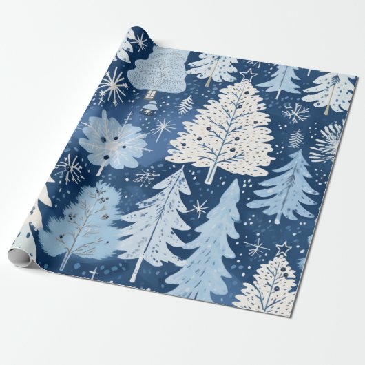 Blauw & Wit Kerstcadeau Cadeaupapier (Uitgerold)