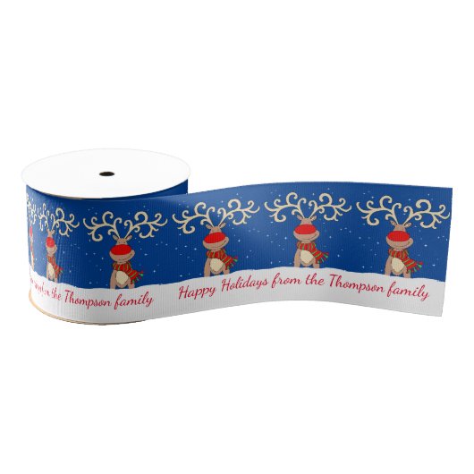 Blauw wit Kerstmis groot gewei rendier lint (Spoel)