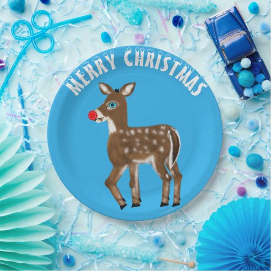 Blauw Wit Kerstmis Rendier Papieren Bordje (Feest)