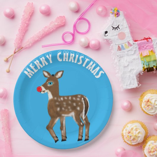 Blauw Wit Kerstmis Rendier Papieren Bordje (Feest)