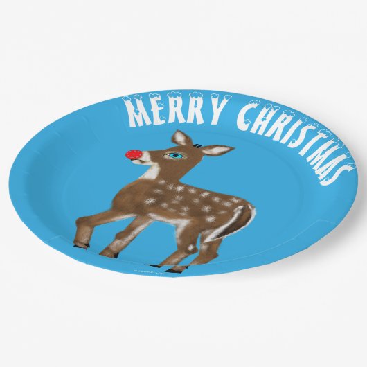 Blauw Wit Kerstmis Rendier Papieren Bordje (Gekanteld)