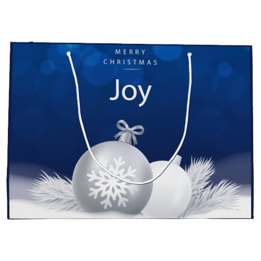 Blauw wit Kerstmis sneeuwballetjes vreugde sneeuwv Groot Cadeauzakje (Achterkant)