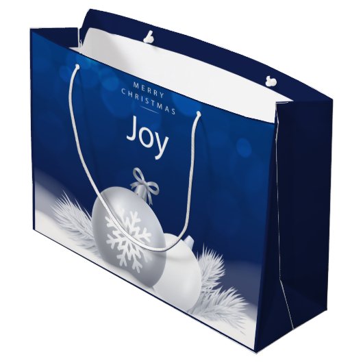 Blauw wit Kerstmis sneeuwballetjes vreugde sneeuwv Groot Cadeauzakje (Achterkant Gekanteld)