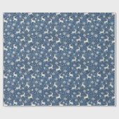 Blauw & Wit Kerstpatroon W/Herten & Sneeuwvlokken Cadeaupapier (Vlak)