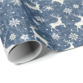Blauw & Wit Kerstpatroon W/Herten & Sneeuwvlokken Cadeaupapier (Rol Hoek)