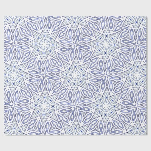 Blauw wit kerstster modern geometrisch patroon cadeaupapier (Vlak)