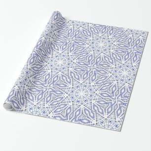 Blauw wit kerstster modern geometrisch patroon cadeaupapier