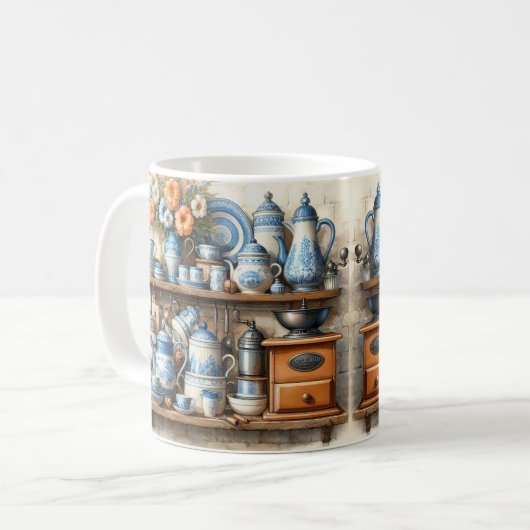 Blauw-Wit Keuken Koffie Mok (Voorkant links)