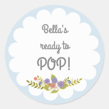 Blauw Wit Klaar om POP Baby shower Sticker