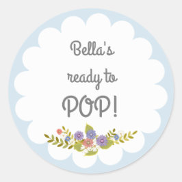 Blauw Wit Klaar om POP Baby shower Sticker