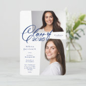 Blauw & Wit Klasse van 2025 Foto Graduation Party Kaart (Staand voorkant)