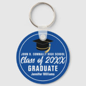 Blauw Wit Klasse van 2025 Gepersonaliseerde Afstud Sleutelhanger (Achterkant)
