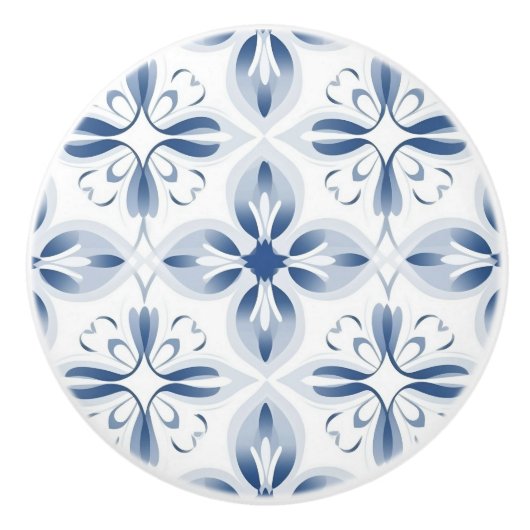 Blauw wit klassiek bloemmotief keramische knop (Voorkant)