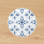 Blauw wit klassiek bloemmotief keramische knop