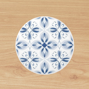 Blauw wit klassiek bloemmotief keramische knop