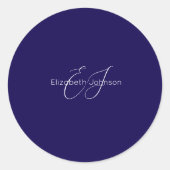 Blauw-wit klassiek minimalistisch ronde sticker (Voorkant)